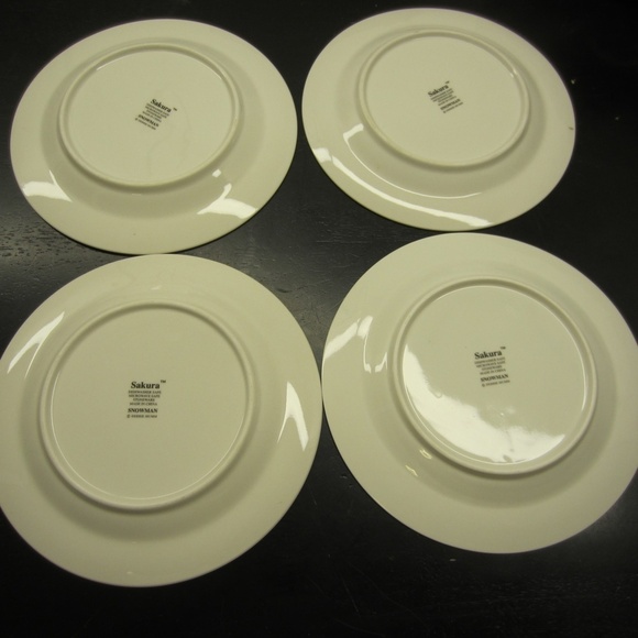 Sakura Snowman Pattern by Debbie Mumm Ceramic Salad Plates 8" dia Set of 4 VTG - Picture 4 of 7